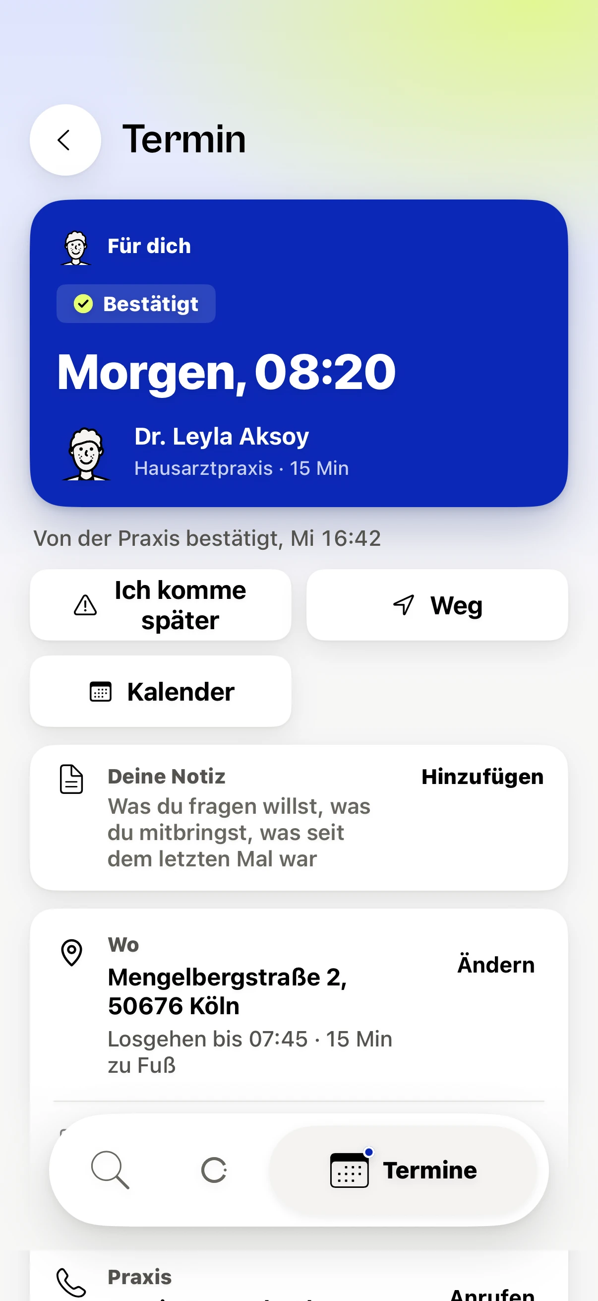 Gebucht: der bestätigte Termin, die Praxis, der Weg und was mitzubringen ist.